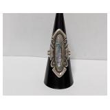 .925 Sterl Elongated Abalone Ring Sz 8