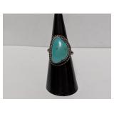 .925 Sterl Turquoise Nugget Ring Sz 7