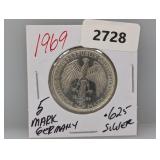 1969 .625 Silv German 5 Mark