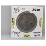 Rare 1891-CC 90% Silv Morgan $1 Dollar