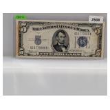 1934-C Blue Seal $5 Silver Certificate