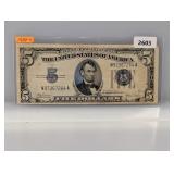 1934-C Blue Seal $5 Silver Certificate
