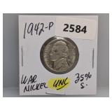 1942-P 35% Silv UNC War Nickel