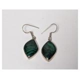 .925 Sterl Green Teardrop Stone Earrings