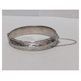 .925 Sterl Diamond Cut Hinged Bangle Bracelet