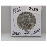 1952 90% Silv UNC Franklin Half $1 Dollar