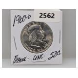 1960-D 90% Silv UNC Franklin Half $1 Dollar