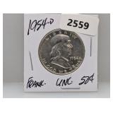 1954-D 90% Silv UNV Franklin Half $1 Dollar