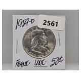 1959-D 90% Silv UNC Franklin Half $1 Dollar