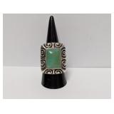 .925 Sterl Green Turquoise Ring Sz 8
