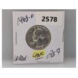 1963-D 90% Silv UNC Wash Quarter