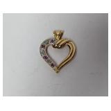 Vermeil/.925 Sterl Diam&Red Stone Heart Pendant