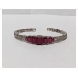 .925 Sterl Red Stone Cuff Bracelet