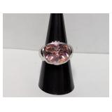 .925 Sterl Pink Stone Ring Sz 8