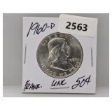 1960-D 90% Silv UNC Franklin Half $1 Dollar