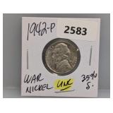 1942-P 35% Silv UNC War Nickel