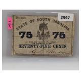 1863 South Carolina Seventy-Five Cents