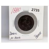 1880 Brazil 10 Reis Bronze Coin