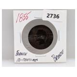 1855 France 10 Centimes Bronze Coin