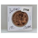 1oz .999 Copper Buffalo Round