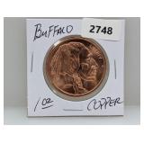 1oz .999 Copper Buffalo Round