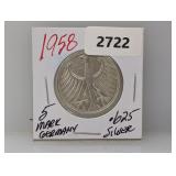 1958 .625 Silv German 5 Mark