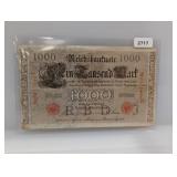 1910 German 1000 Mark Reichsbanknote