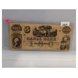 1800's $100 Canal Bank Note
