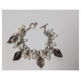 8' .925 Sterl Pearl & Leaf Bracelet 63.1g