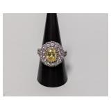 .925 Sterl Oval Yellow/Clear Stone Ring Sz 8.5