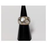 .925 Sterl Mother of Pearl Inlay Ring Sz 5.5