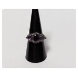 .925 Sterl Purple Three Stone Ring Sz 8