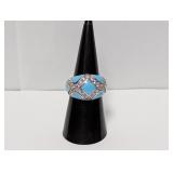 .925 Sterl Blue Enamel Crisscross Ring Sz 7