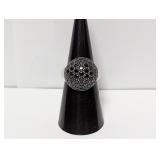 .925 Sterl Clustered Dark Stone Dome Ring Sz 6.5