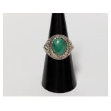 .925 Sterl Green Banded Stone Ring Sz 7
