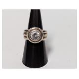 .925 Sterl Bezel Set Clear Stone Ring Sz 7.5