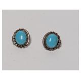 .925 Sterl Oval Turquoise Earrings