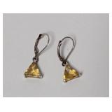 .925 Sterl Yellow Stone Dangle Earrings