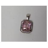 .925 Sterl Pink CZ Stone Pendant