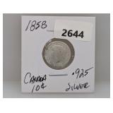 1858 .925 Silv Canada Dime