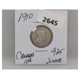 1910 .925 Silv Canada Dime