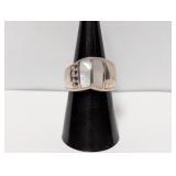 .925 Sterl Mother of Pearl/Pink Stone Ring Sz 7.5