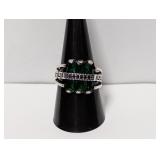 .925 Sterl Green Stone Ring Sz 9.5