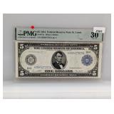 PMG 1914 St Louis $5 Fed Reserve Note