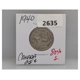 1940 80% Silv Canada Quarter