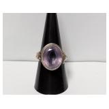 .925 Sterl Oval Purple Stone Ring Sz 9