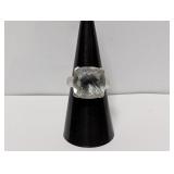 .925 Sterl Faceted Light Blue Stone Ring Sz 7