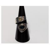 .925 Sterl Adjustable Hammered Blue Stone Ring
