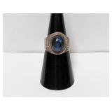 .925 Sterl Blue Flash Stone Ring Sz 7