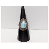 .925 Sterl Blue Teardrop Stone Ring Sz 8